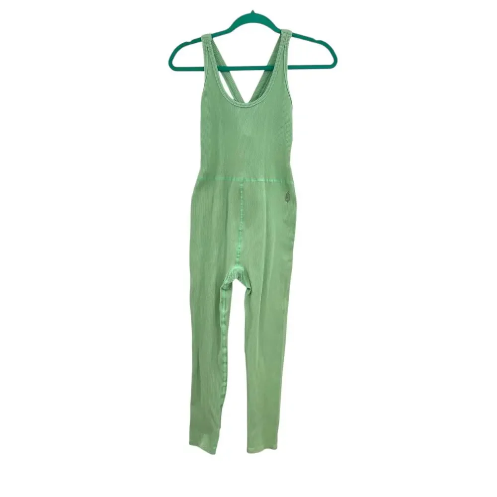 Free People Free Throw Onesie Jumpsuit Ribbed Seamless Green‎ Size Large